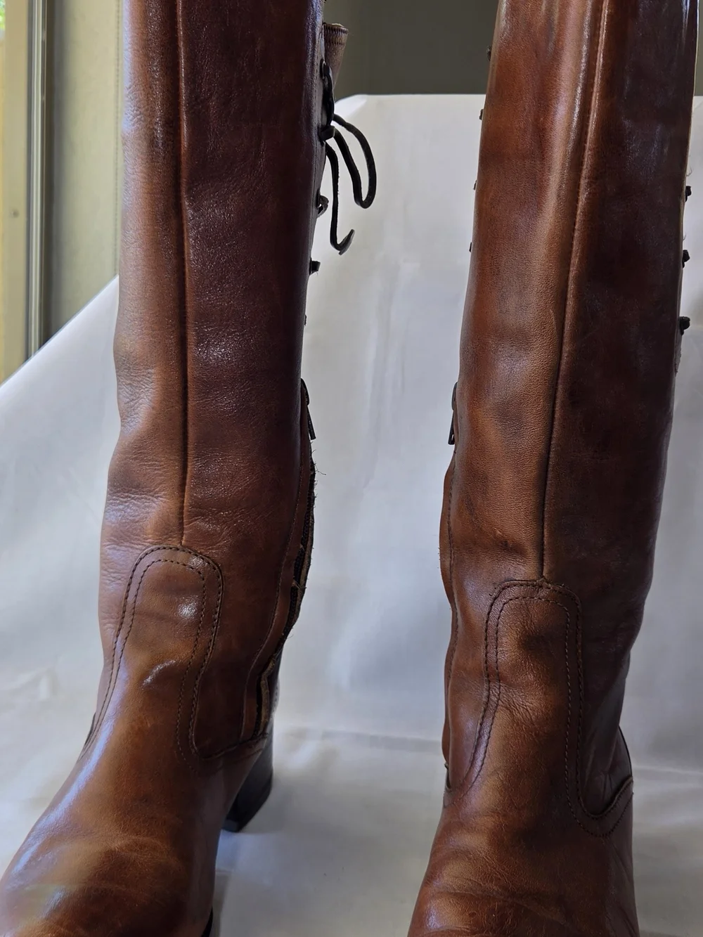 Bravvest Tall Equestrian Cognac Boots Corset Tie Back Fall & Winter Cottagecore